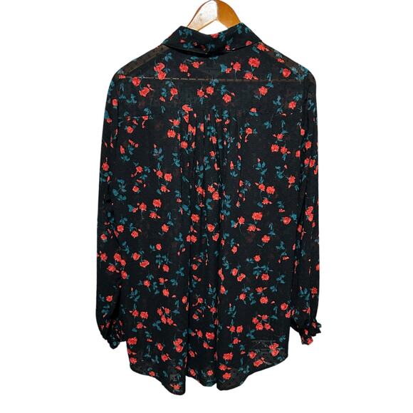 Lane Bryant Womens Boho Blouse 14/16 Black Floral Swiss Dot Sheer Whimsigoth‎ - Picture 3 of 9
